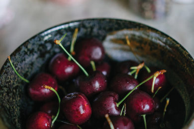 a bowl of fresh picked cherries accompanying a blog post about how long it would take using DC Norris's Jet Cook™ system to prepare the filling for The World's Next Largest Cherry Pie.