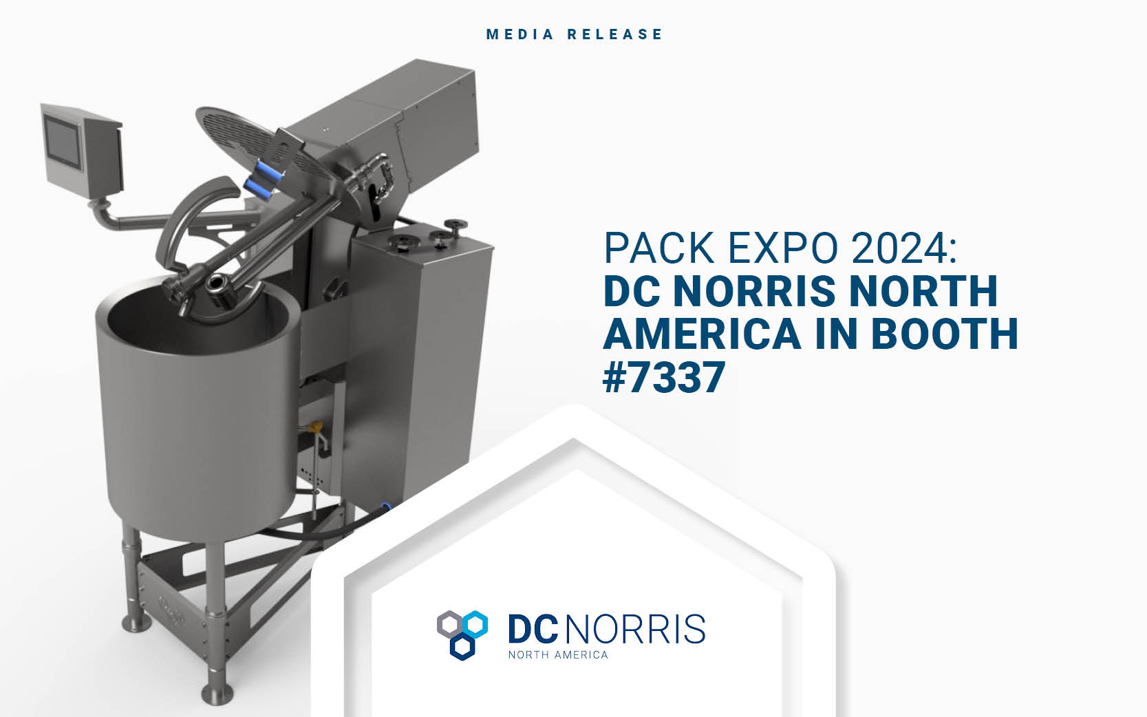 DC Norris Ready2Cook Kettle is on a white background next to a headline that reads: Pack Expo 2024 DC Norris North America in Booth #7337