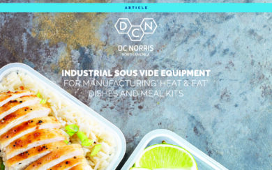 heat and eat chicken in a plastic container showcasing a DC Norris North America blog post about industrial sous vide equipment for manufacturing heat and eat dishes and meal kits